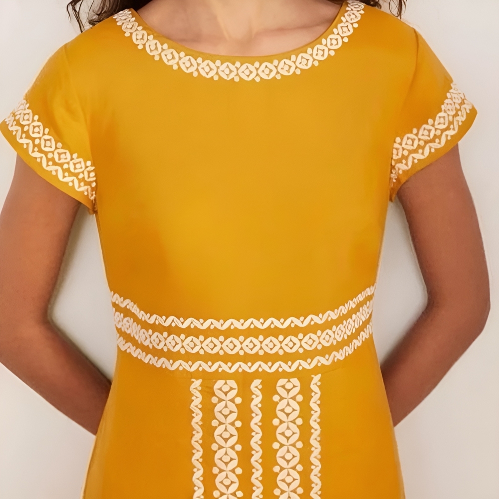 Boden Yellow Laura Linen Shift Dress Short Sleeve Summery Size 6 - Picture 3 of 13